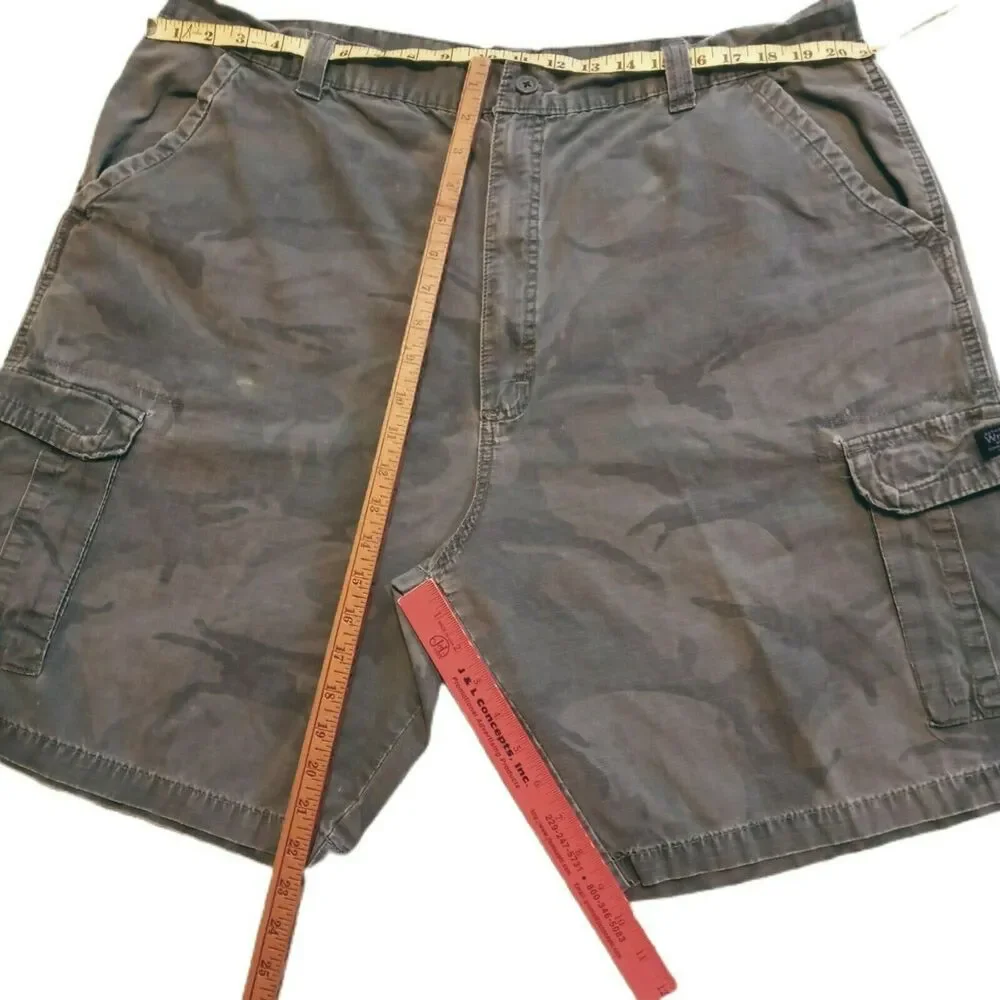 🪵🛠️Wrangler Camo Cargo Shorts 42 😎🟫🟩6‑Pocket Green Brown Outdoor Work